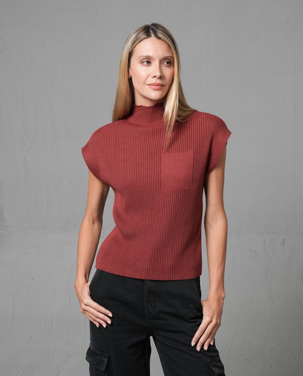 Chaleco tejido con diseño acanalado para mujer