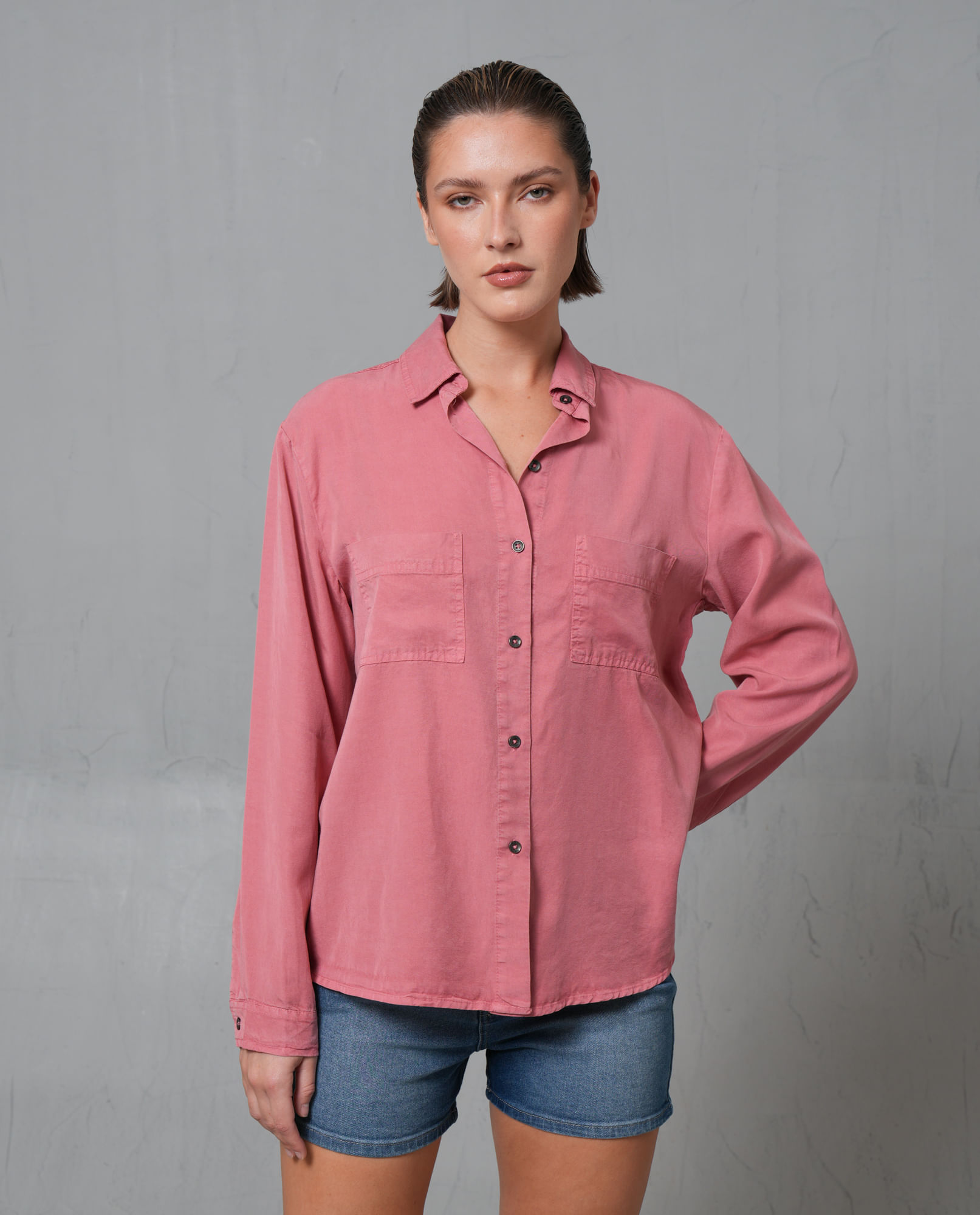 Camisa manga larga cuello camisero para mujer