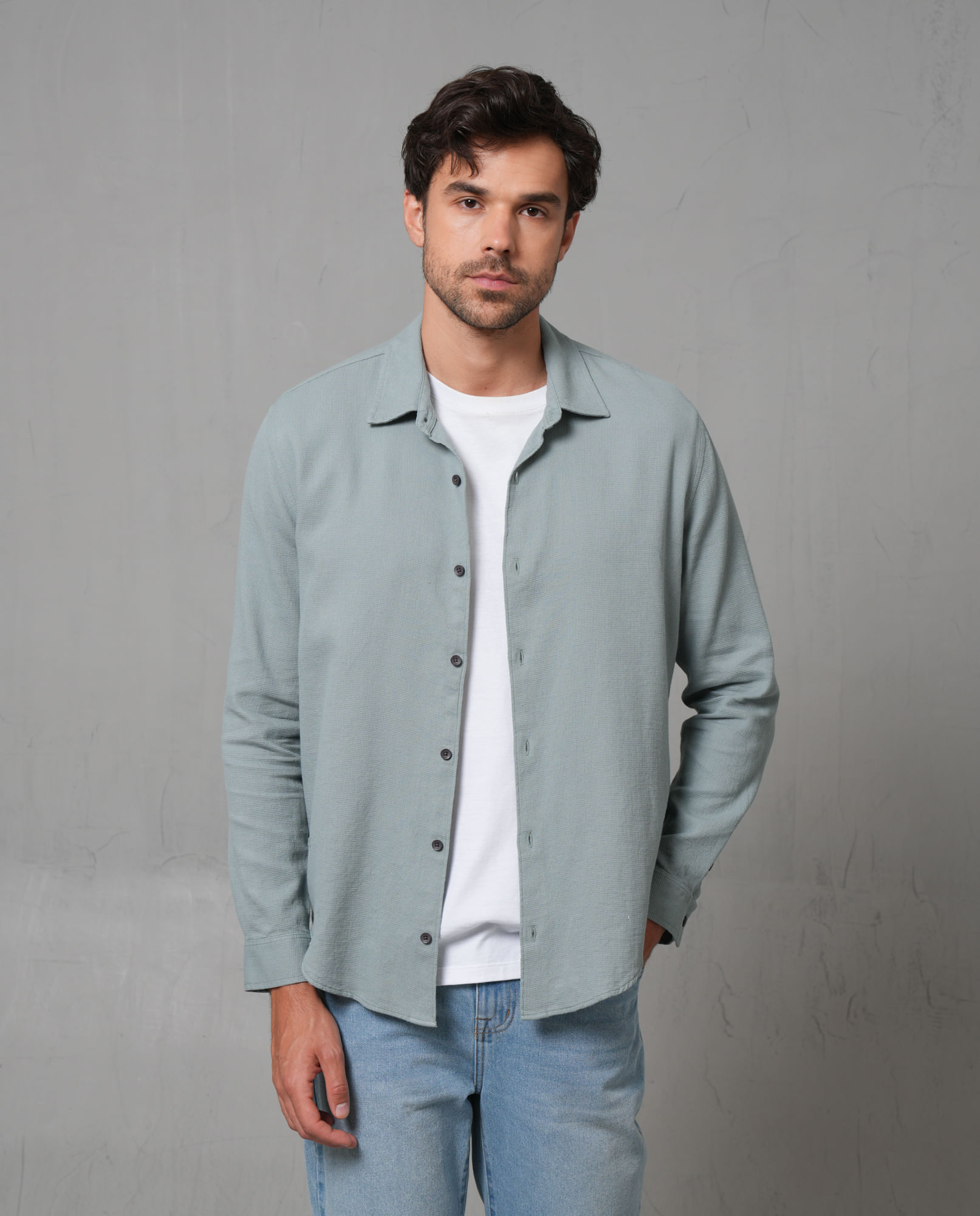 Camisa manga larga con textura para hombre