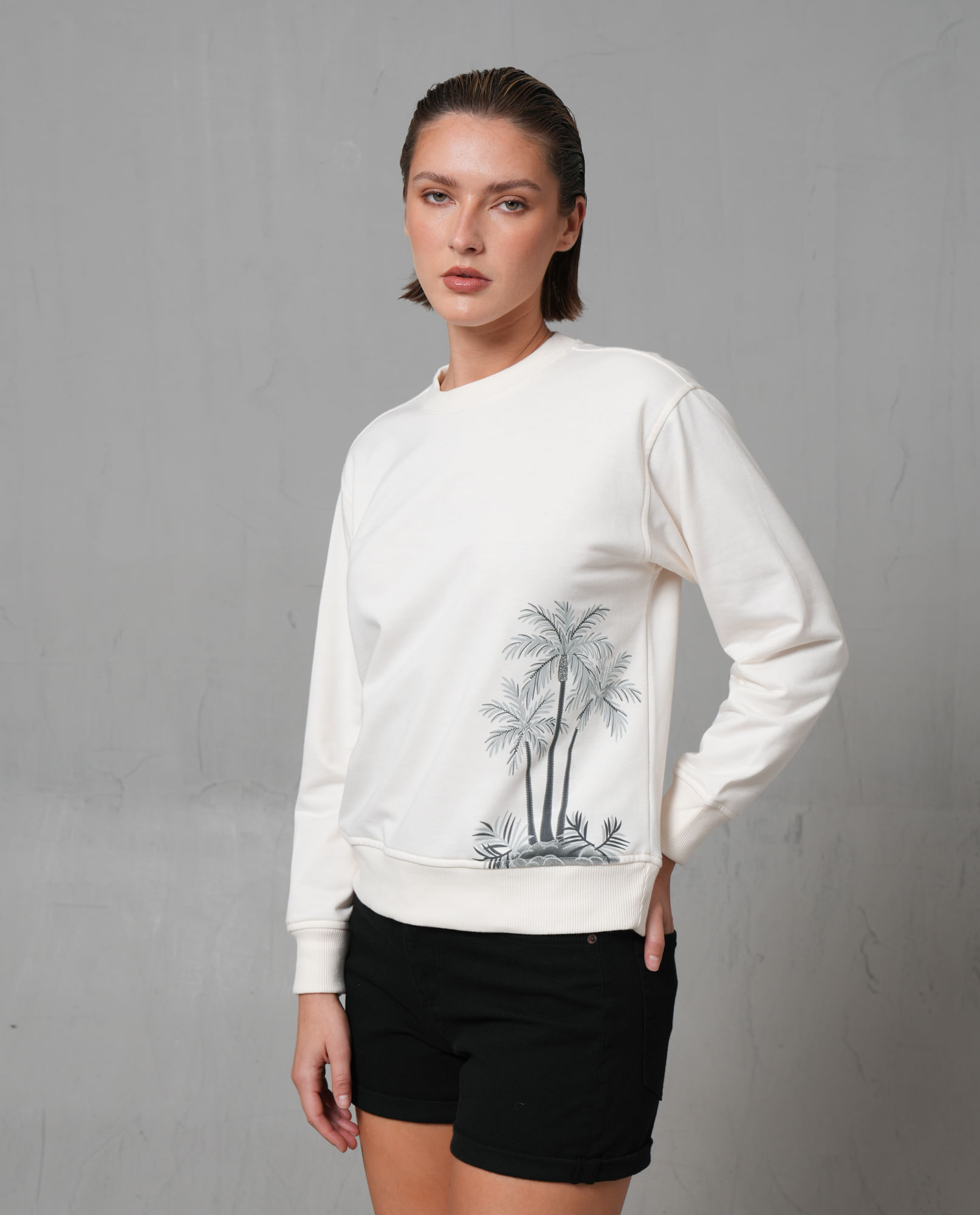 Buzo cuello redondo con estampado para mujer