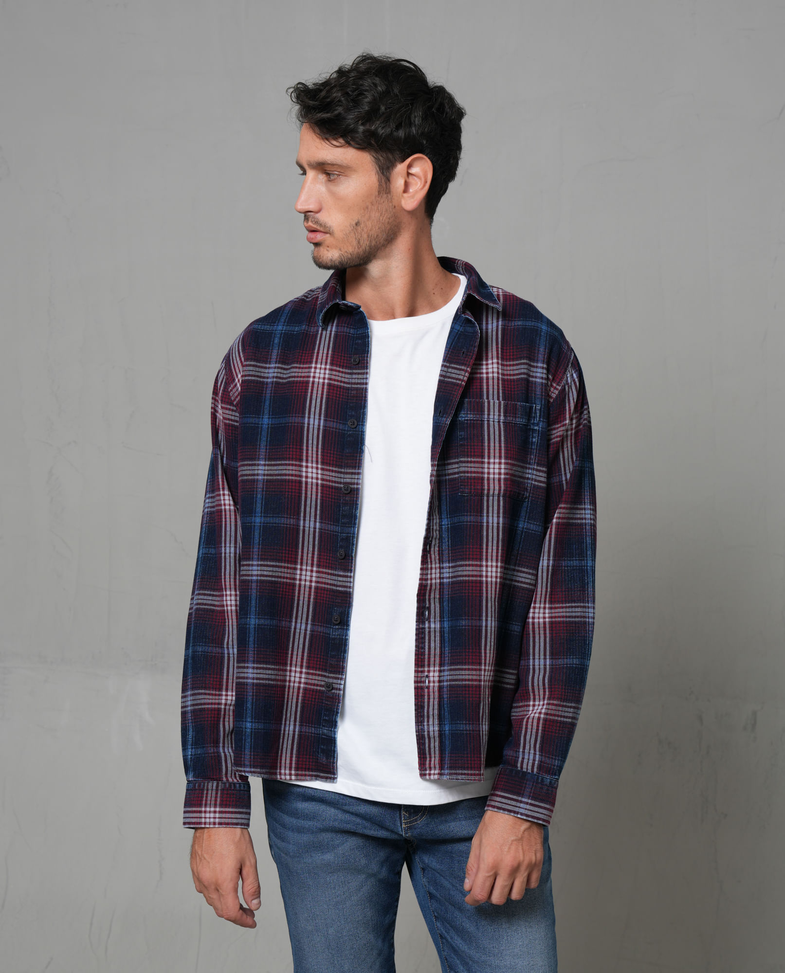 Camisa manga larga con cuadros para hombre