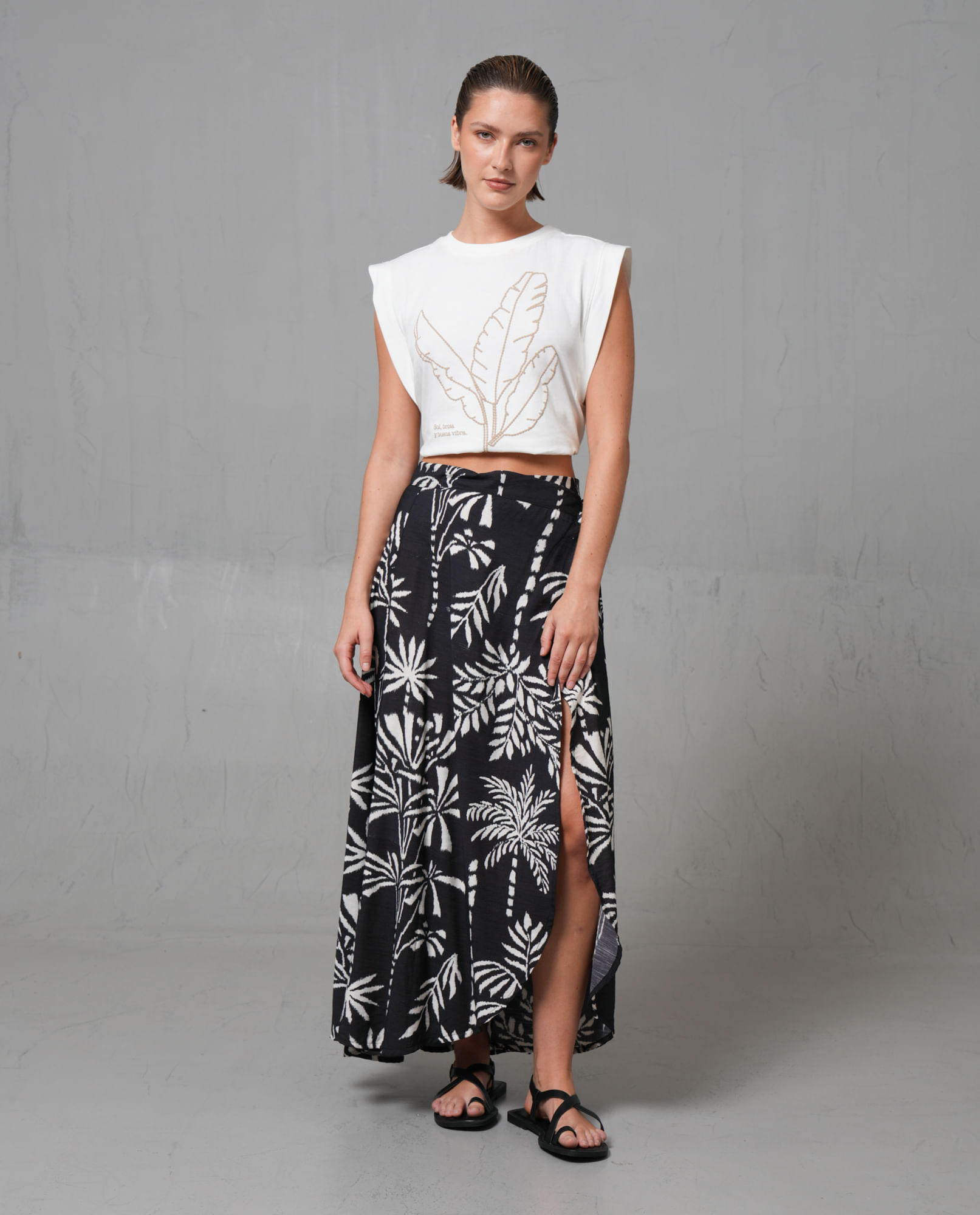 Falda larga full print de palmeras para mujer