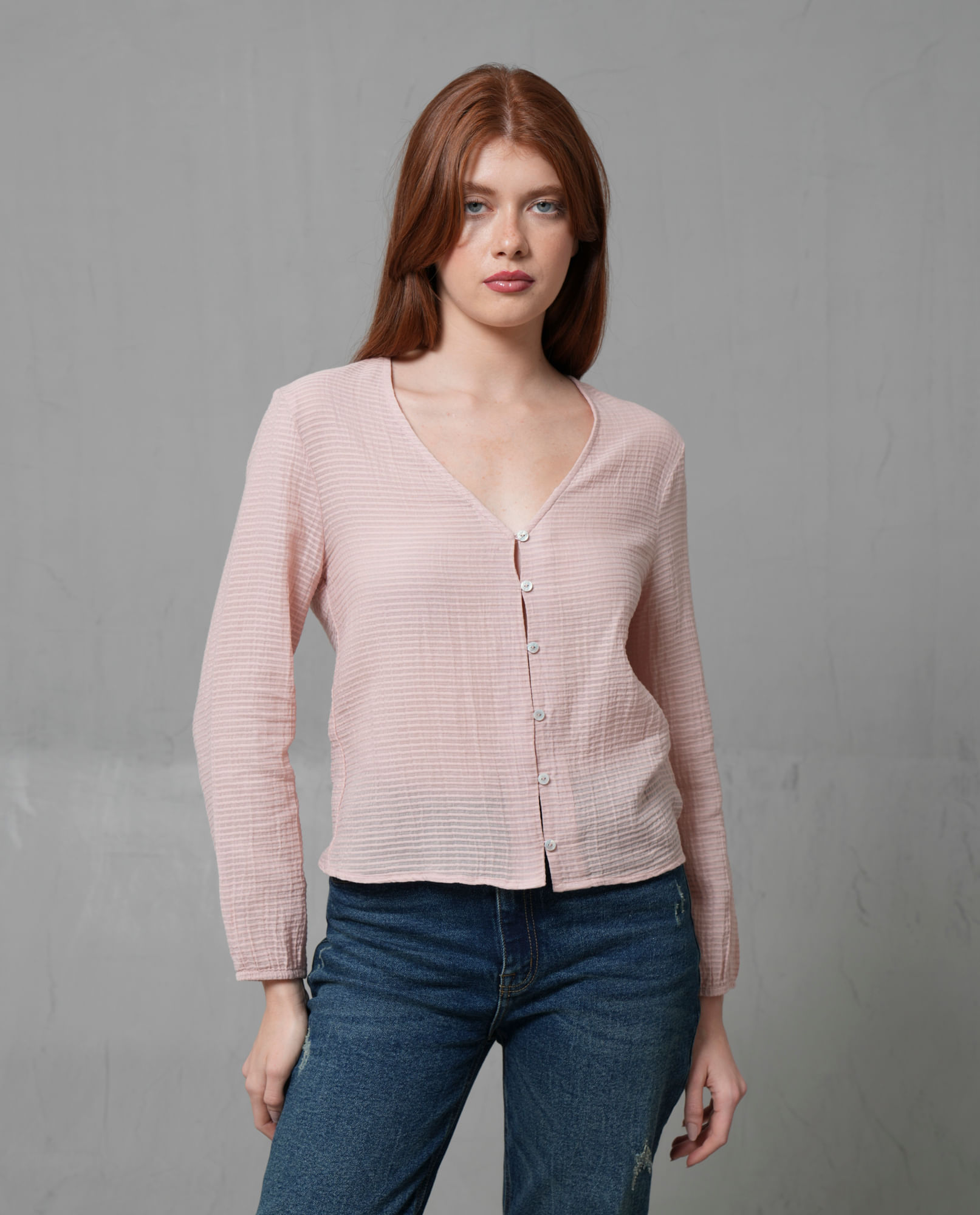 Camisa manga larga con textura para mujer