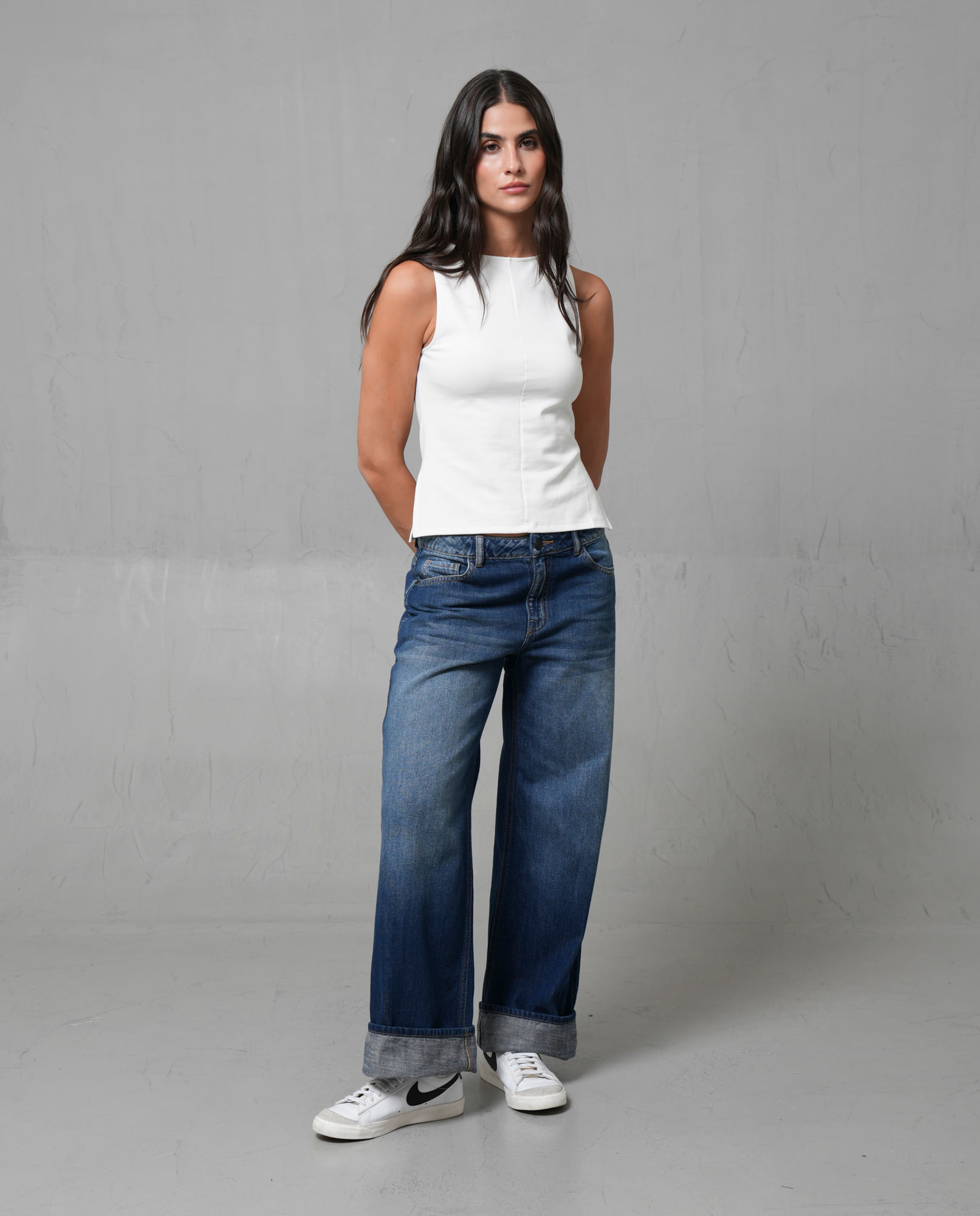 Jean Wide Leg tono medio para mujer