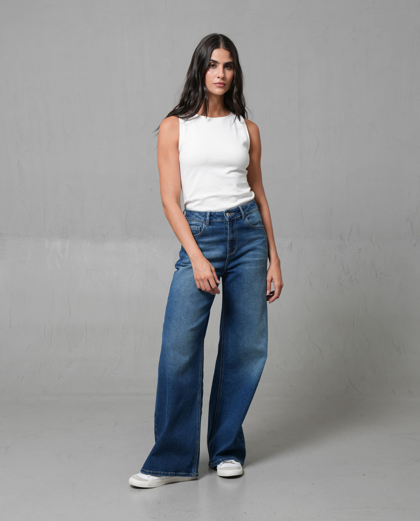 Jean Wide Leg tono medio cinco bolsillos medio para Mujer
