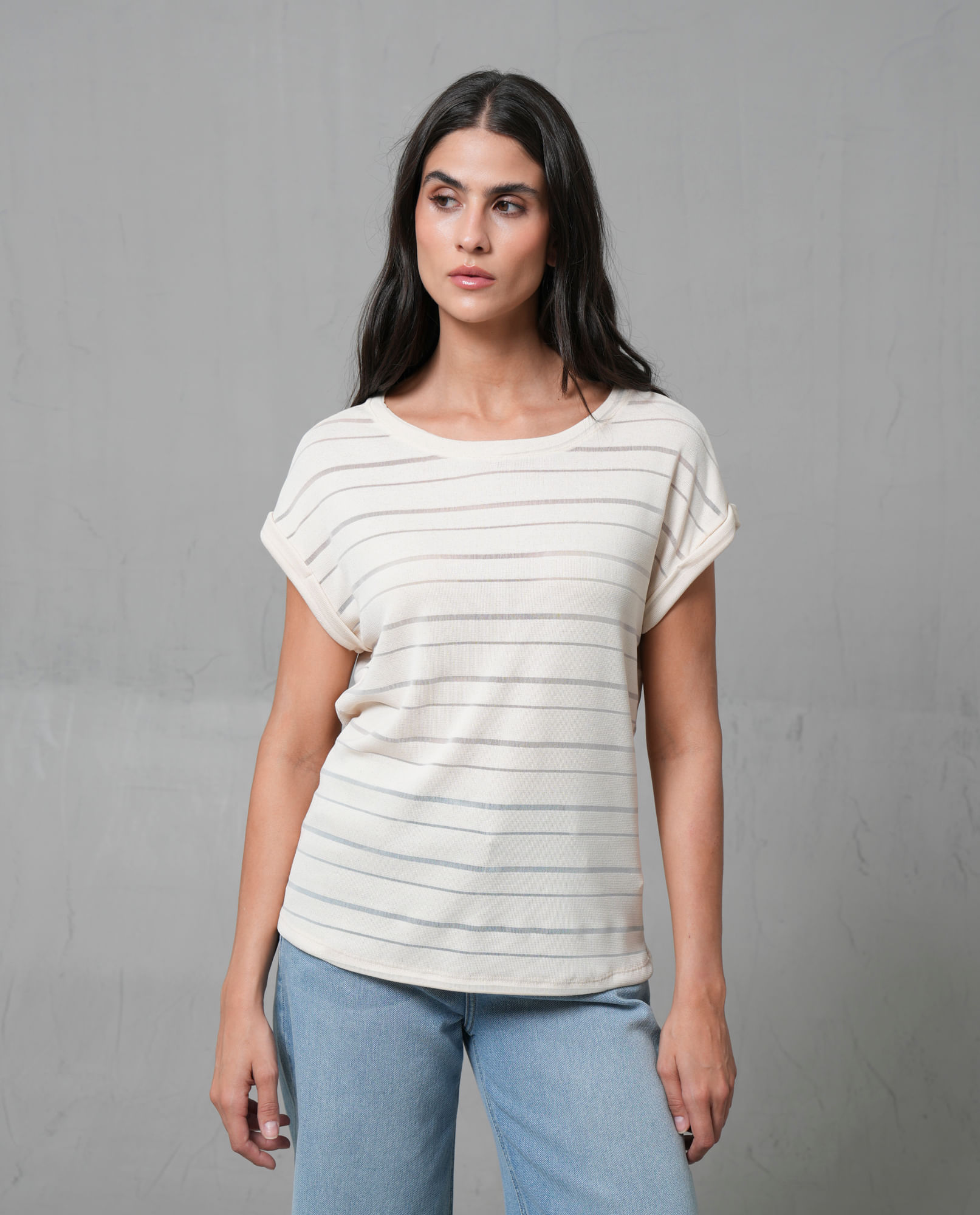 Camiseta tejida con rayas horizontales para mujer