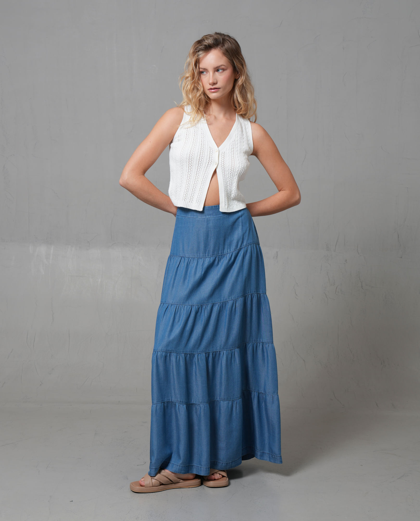 Falda larga color azul para mujer