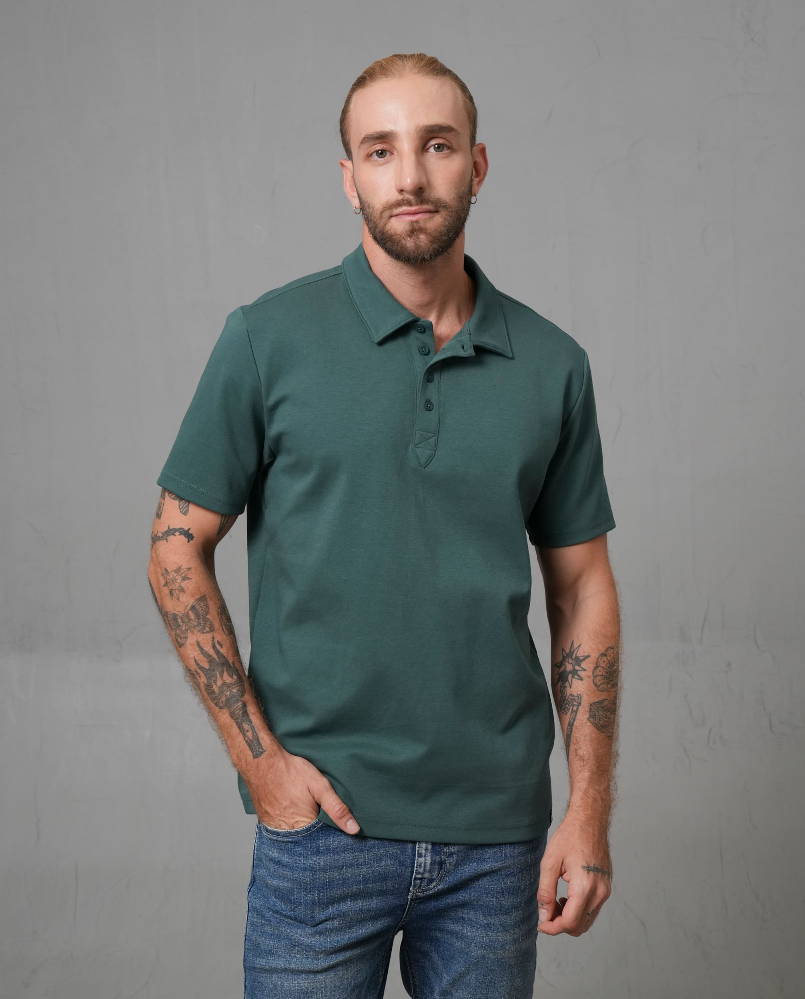 Camisa manga corta con cuello tejido para hombre