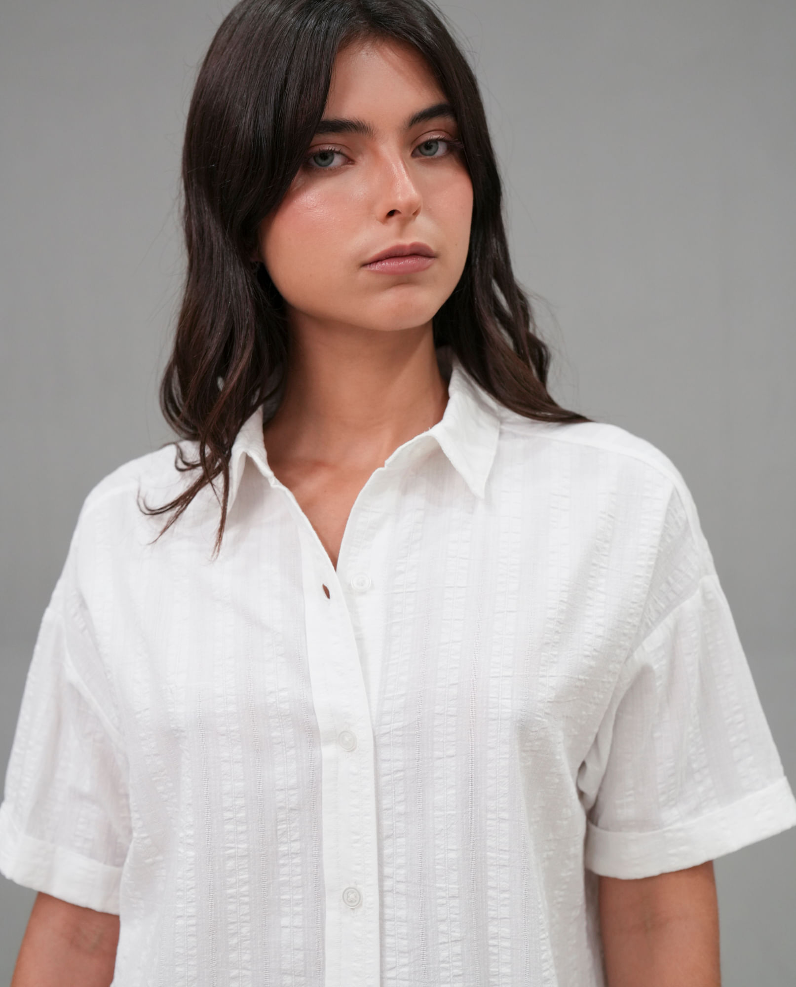 Camisa manga corta con textura para mujer