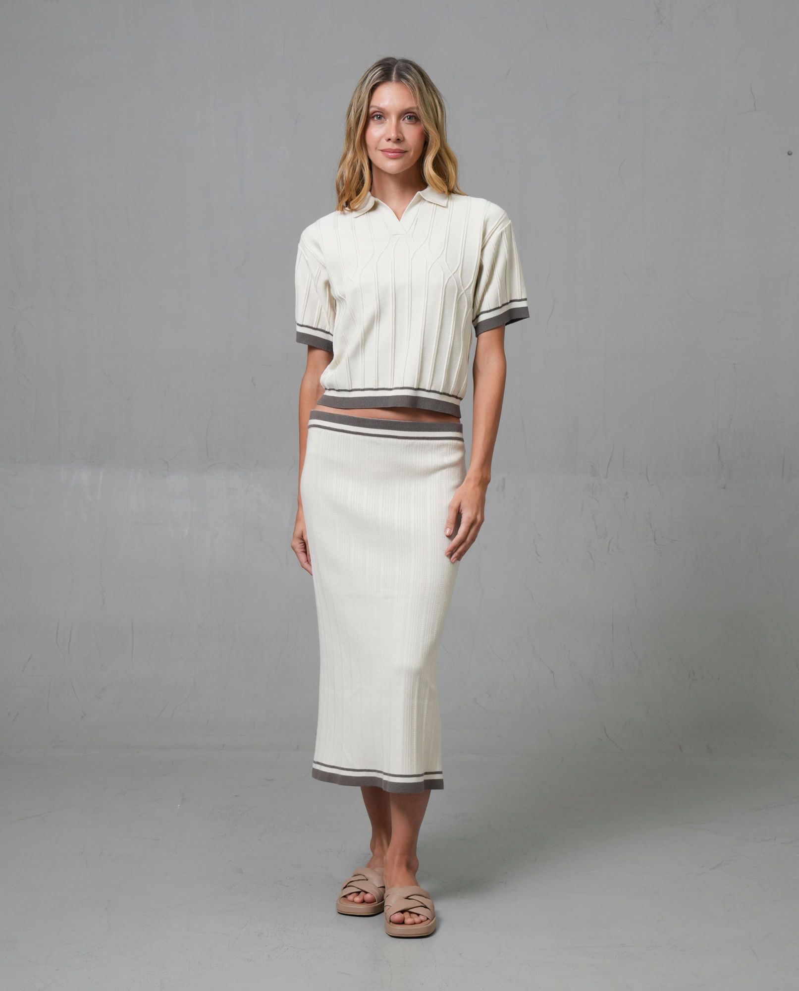 Falda larga con diseño tejido trenzado para mujer