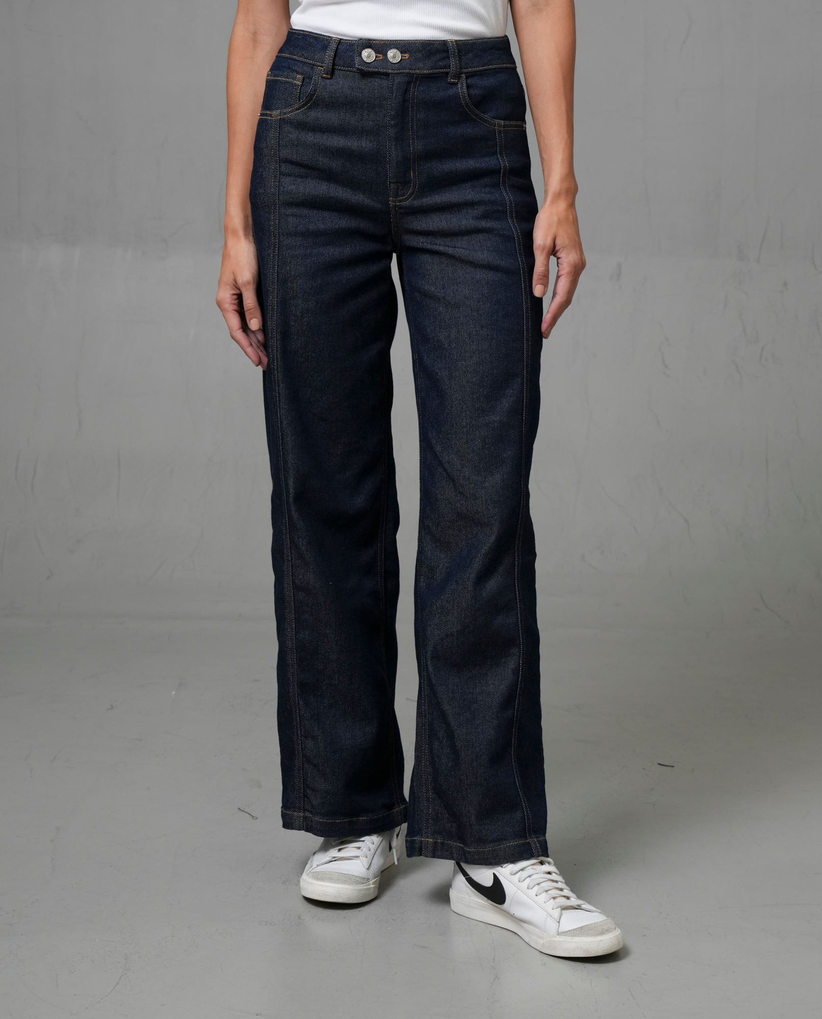 Jean Wide Leg tiro con cinco bolsillos para mujer