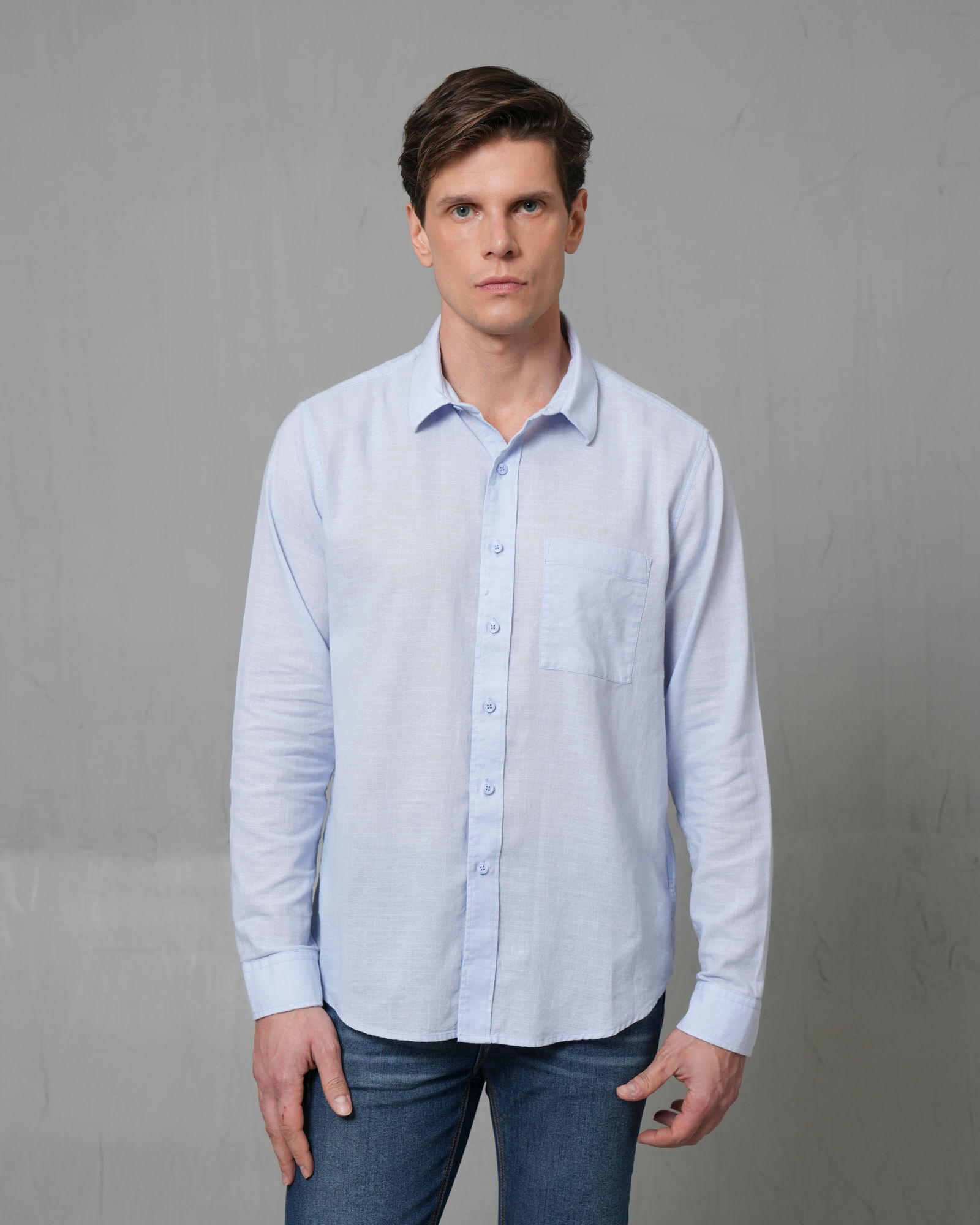 Camisa manga larga con cuello camisero para hombre