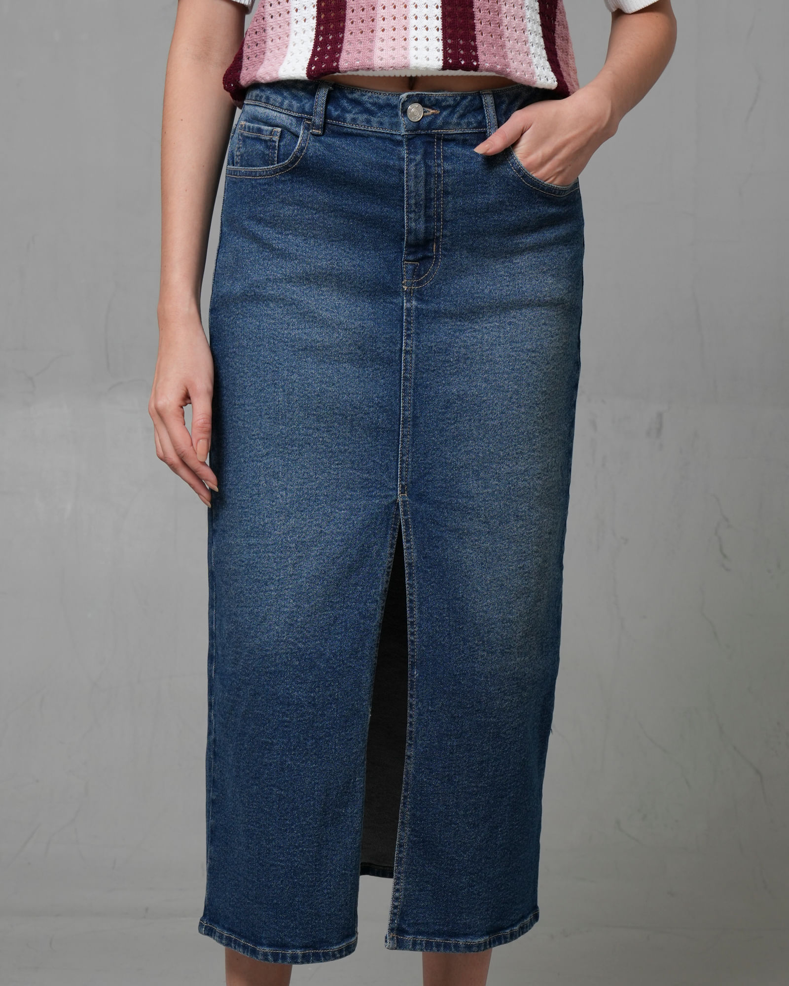 Falda larga en denim para mujer