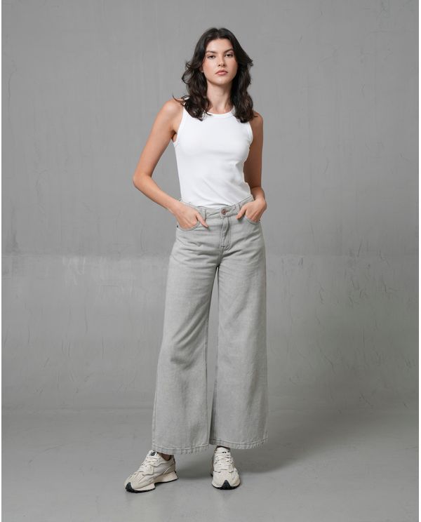 Jean Wide Leg tiro alto tono gris para mujer