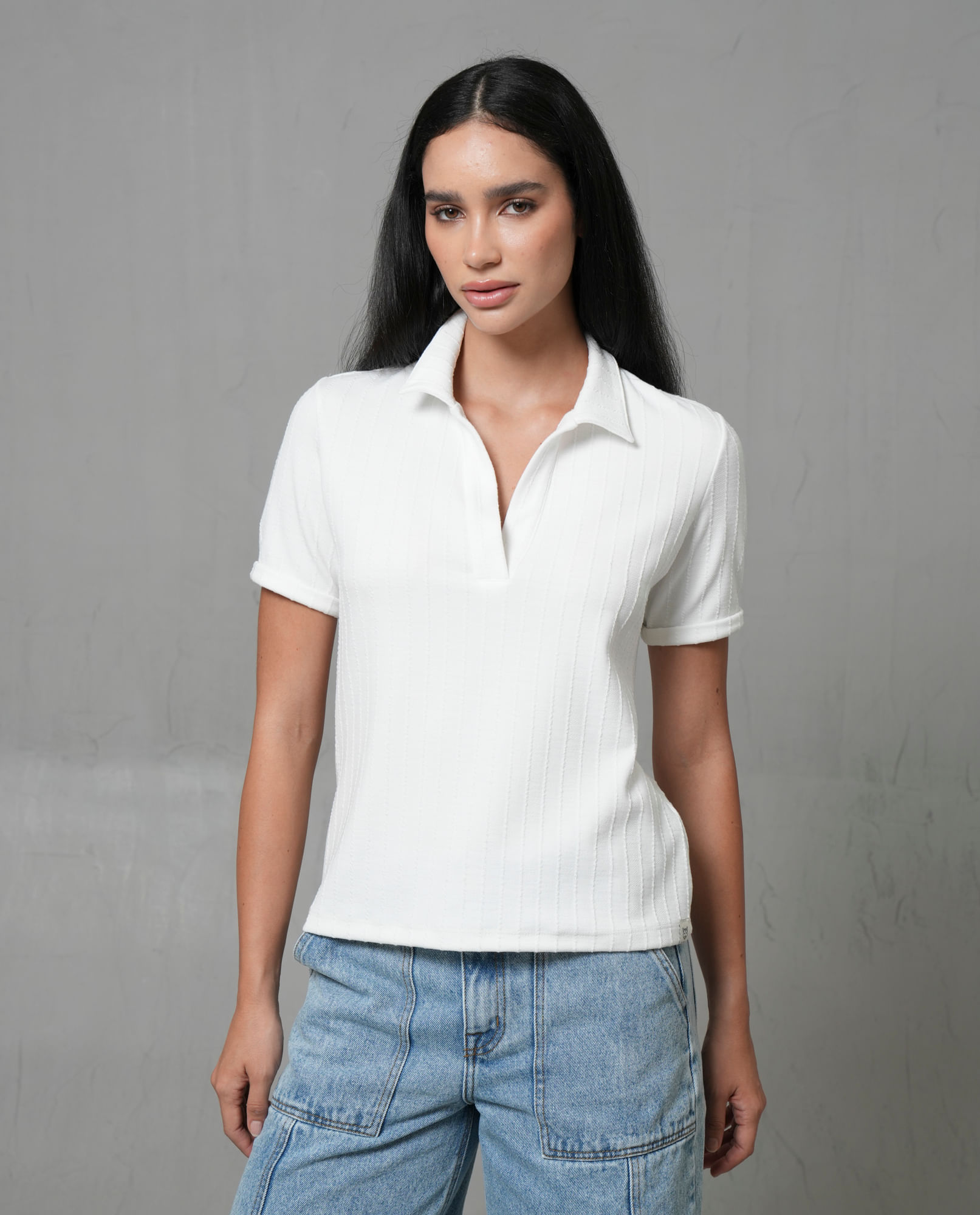 Camiseta tipo polo con textura para mujer