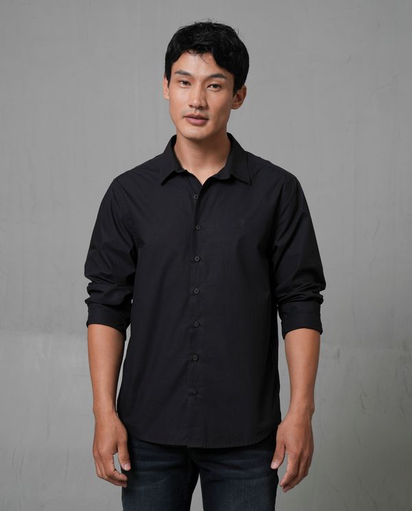 Camisa manga larga con mini bordado para hombre