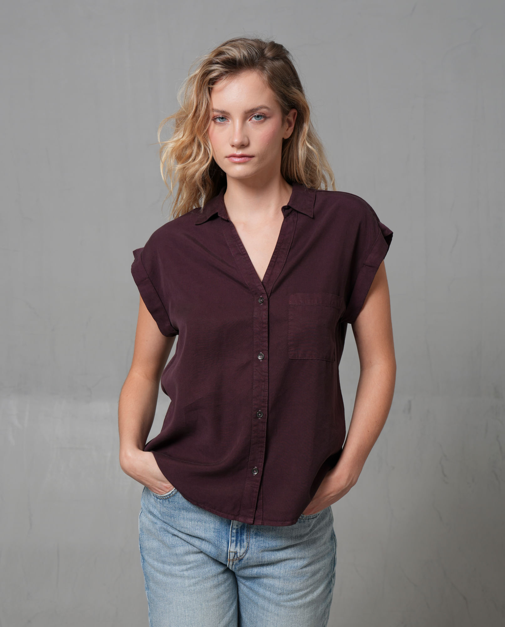 Camisa manga sisa con bolsillo para mujer