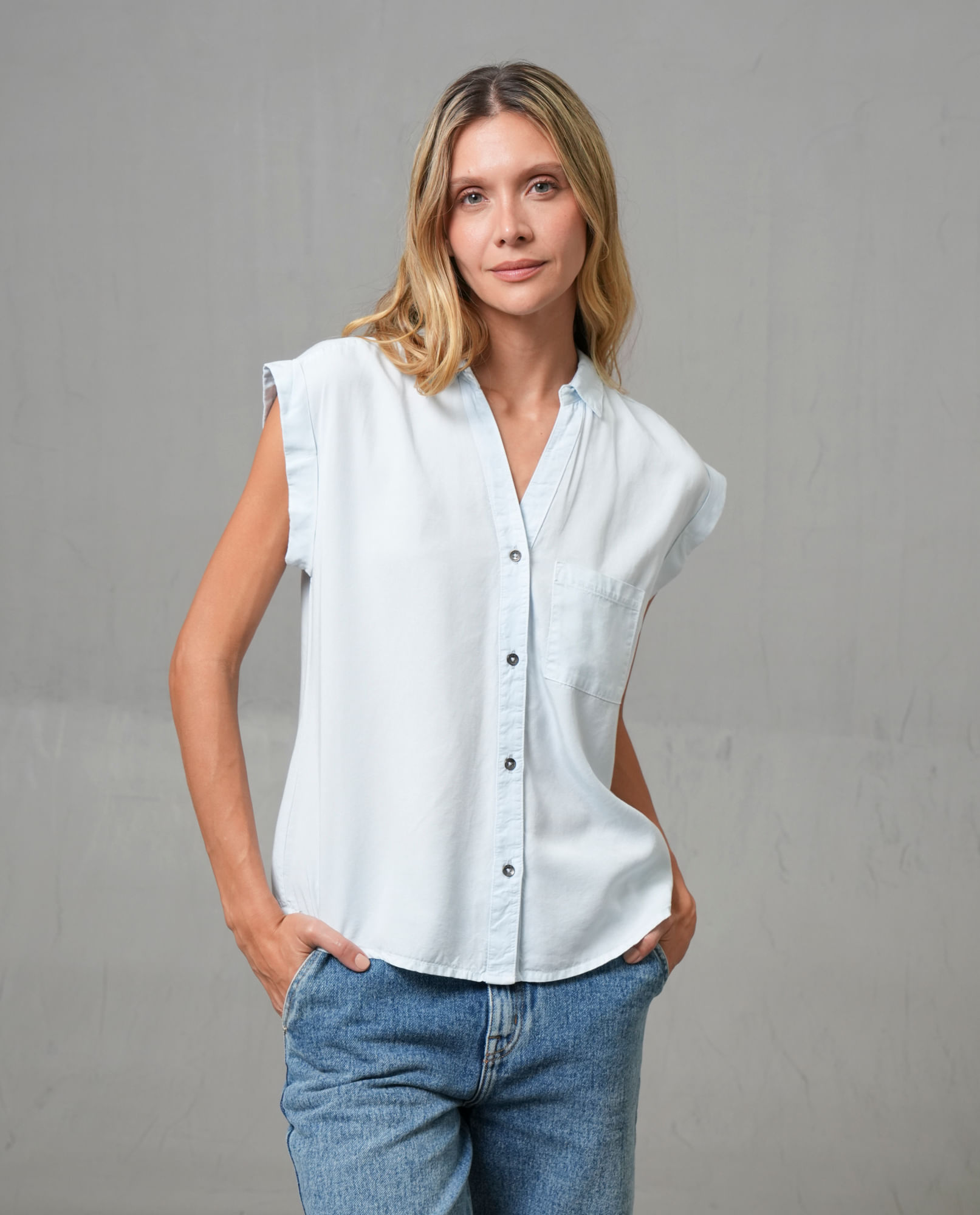 Camisa manga sisa con bolsillo para mujer