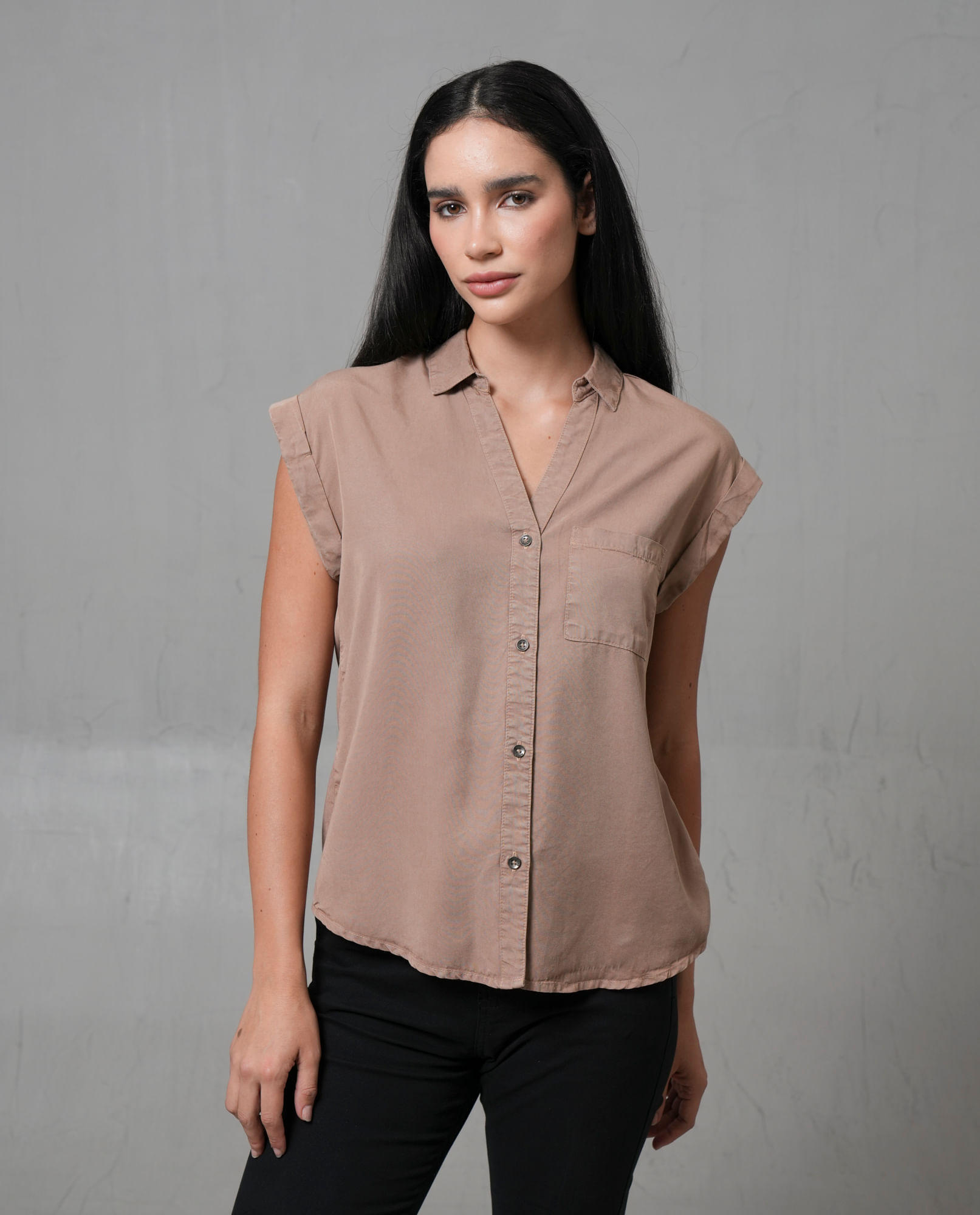 Camisa manga sisa con bolsillo para mujer