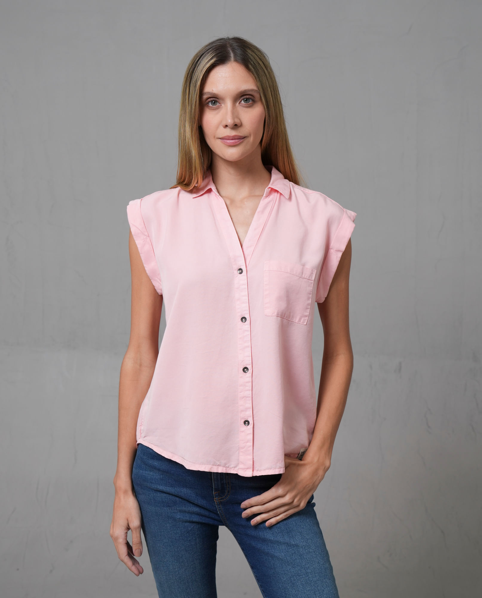 Camisa manga sisa con bolsillo para mujer