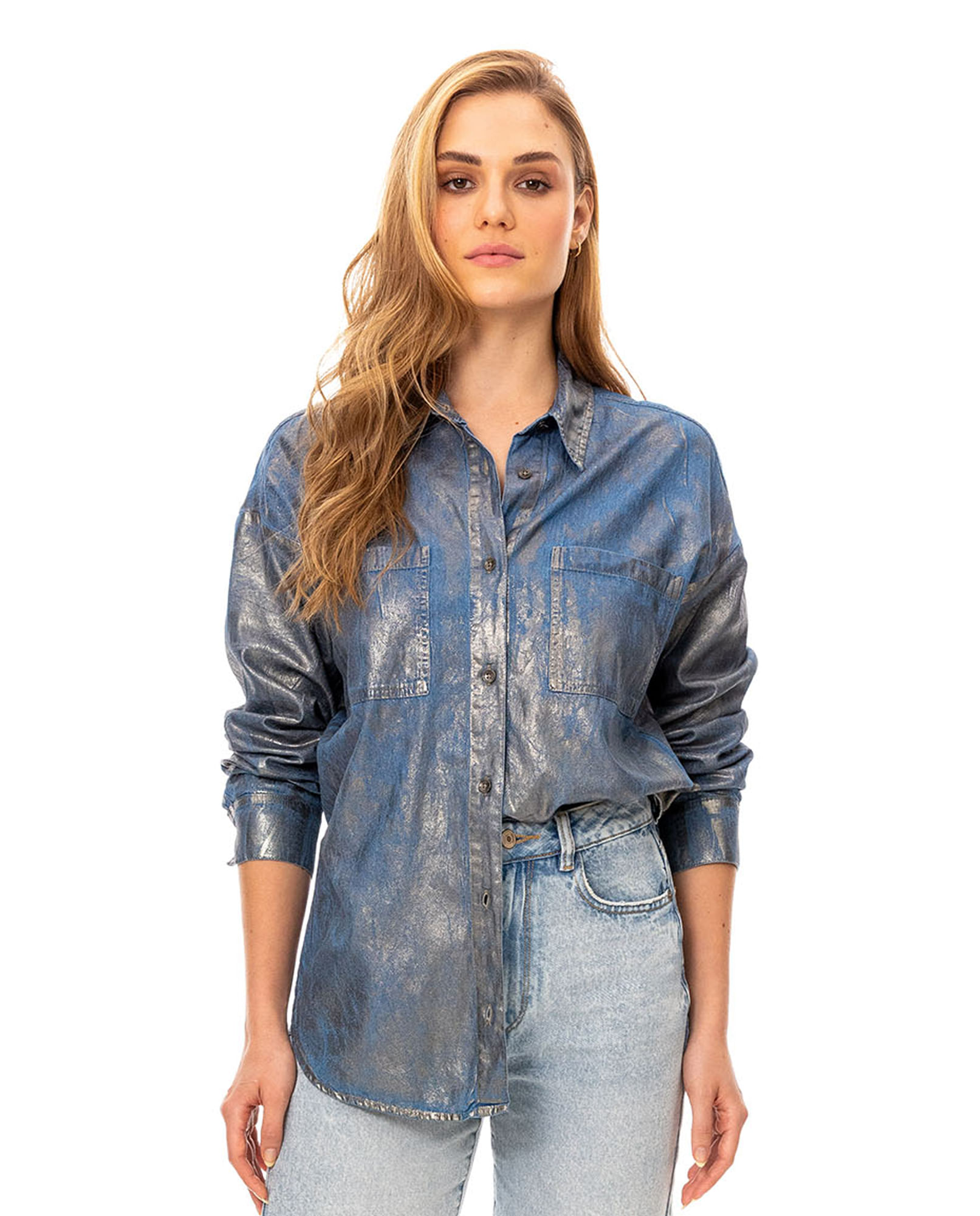 Camisa con efecto metalizado para mujer