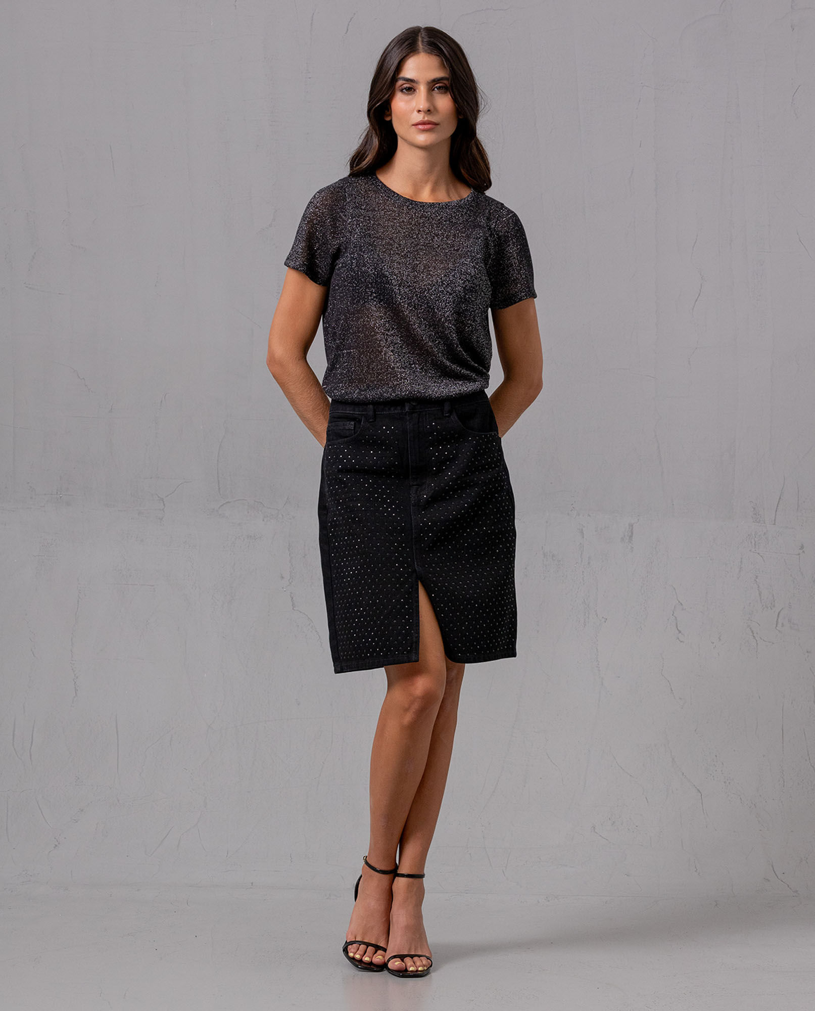 Falda con apliques de brillo para mujer