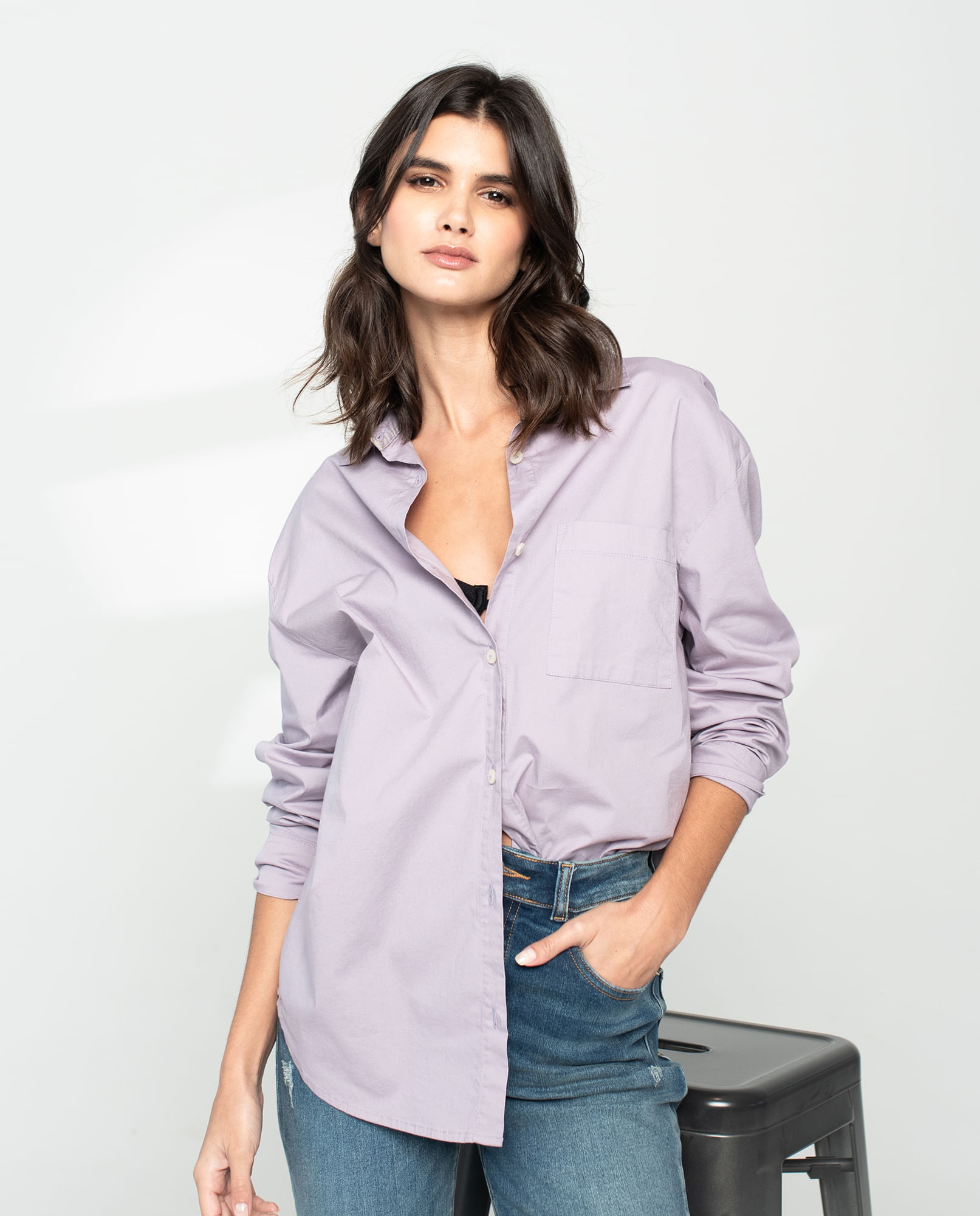 Camisa con bolsillo de parche para mujer