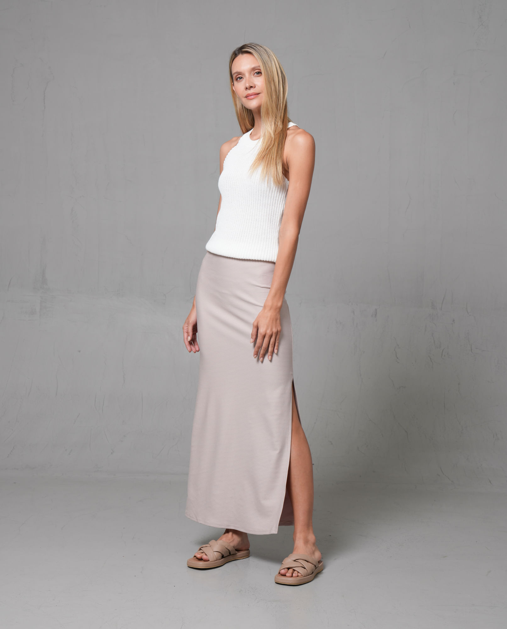 Falda larga en tejido de punto para mujer