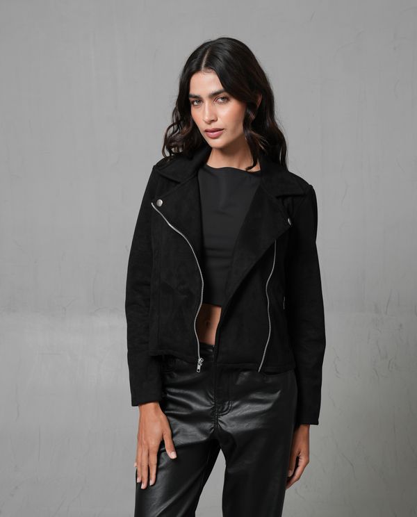 Chaqueta Biker con flecos y efecto gamuza para mujer