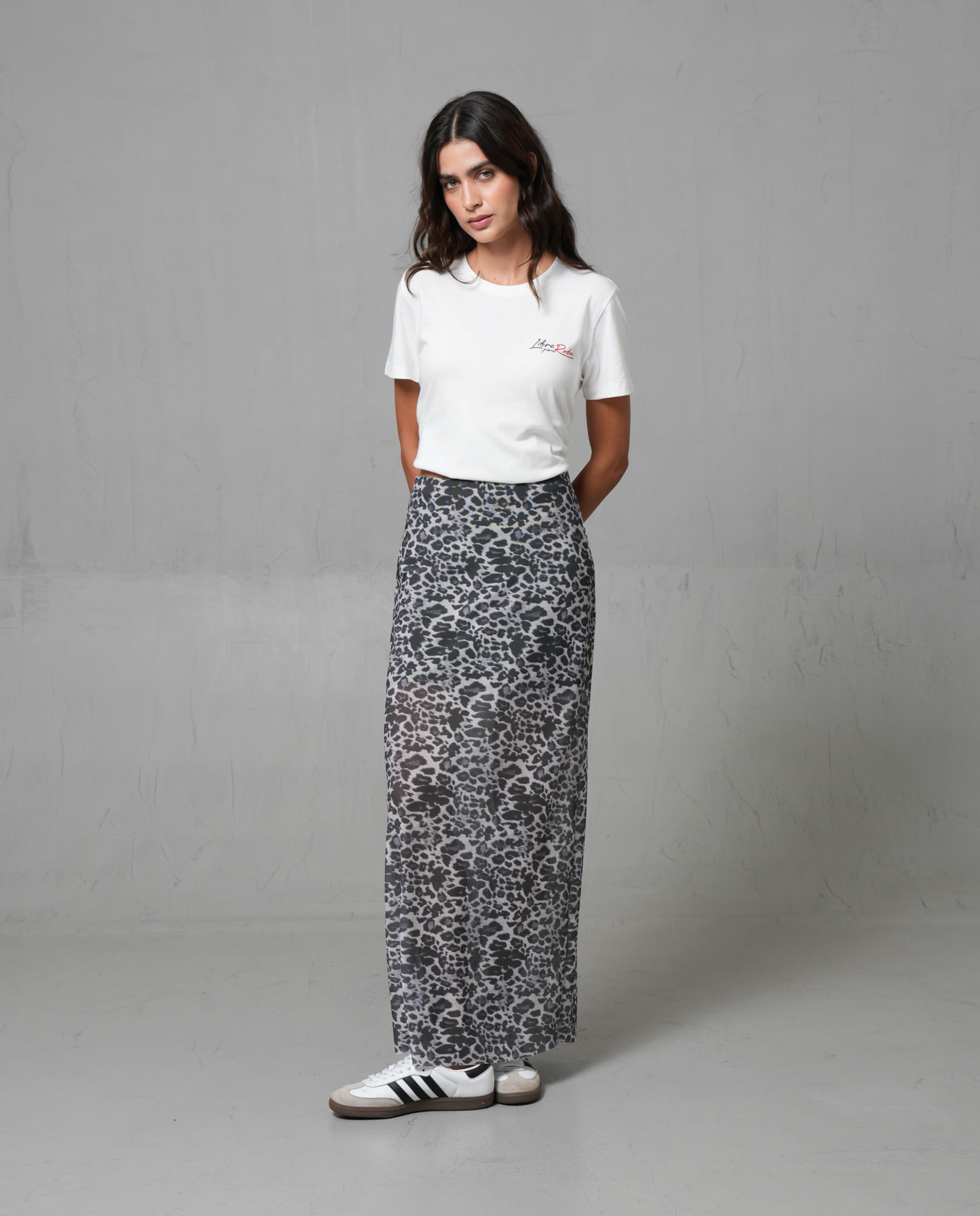 Falda larga ajustada de animal print para mujer