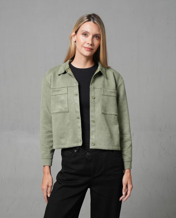 Chaqueta en tela suede con bolsillos para mujer