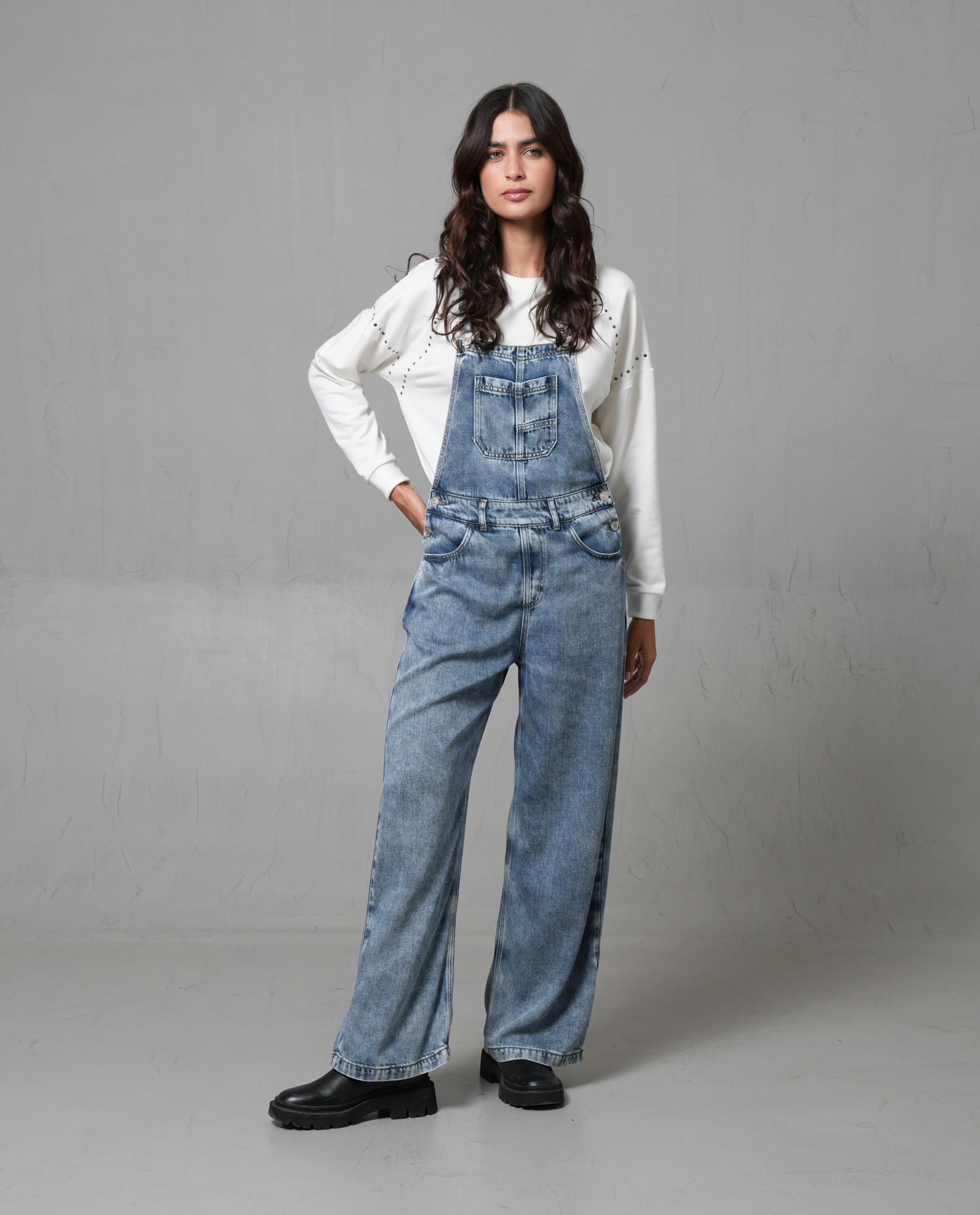 Overall largo en denim para mujer