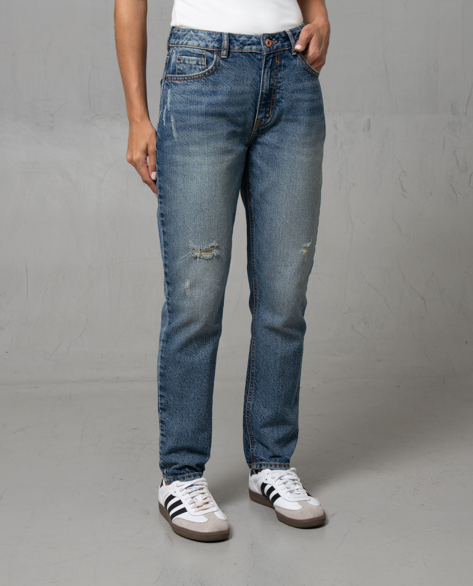 Jean Mom con rotos localizados para mujer