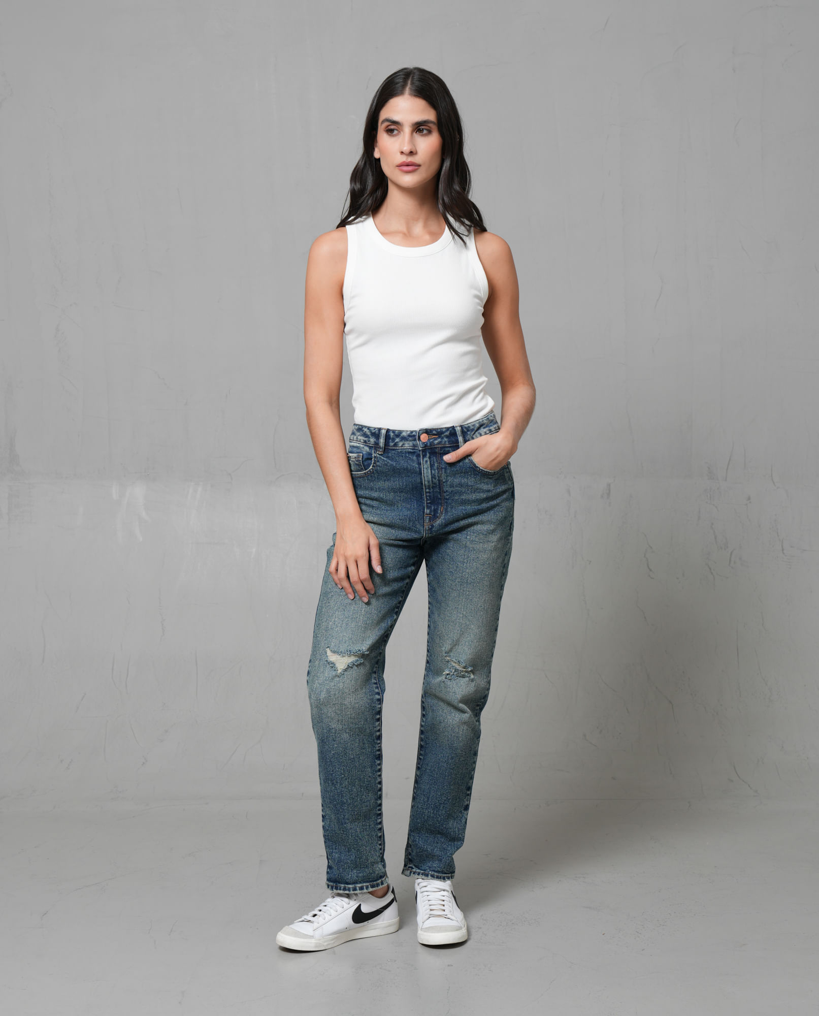 Jean Mom con acabado vintage para mujer
