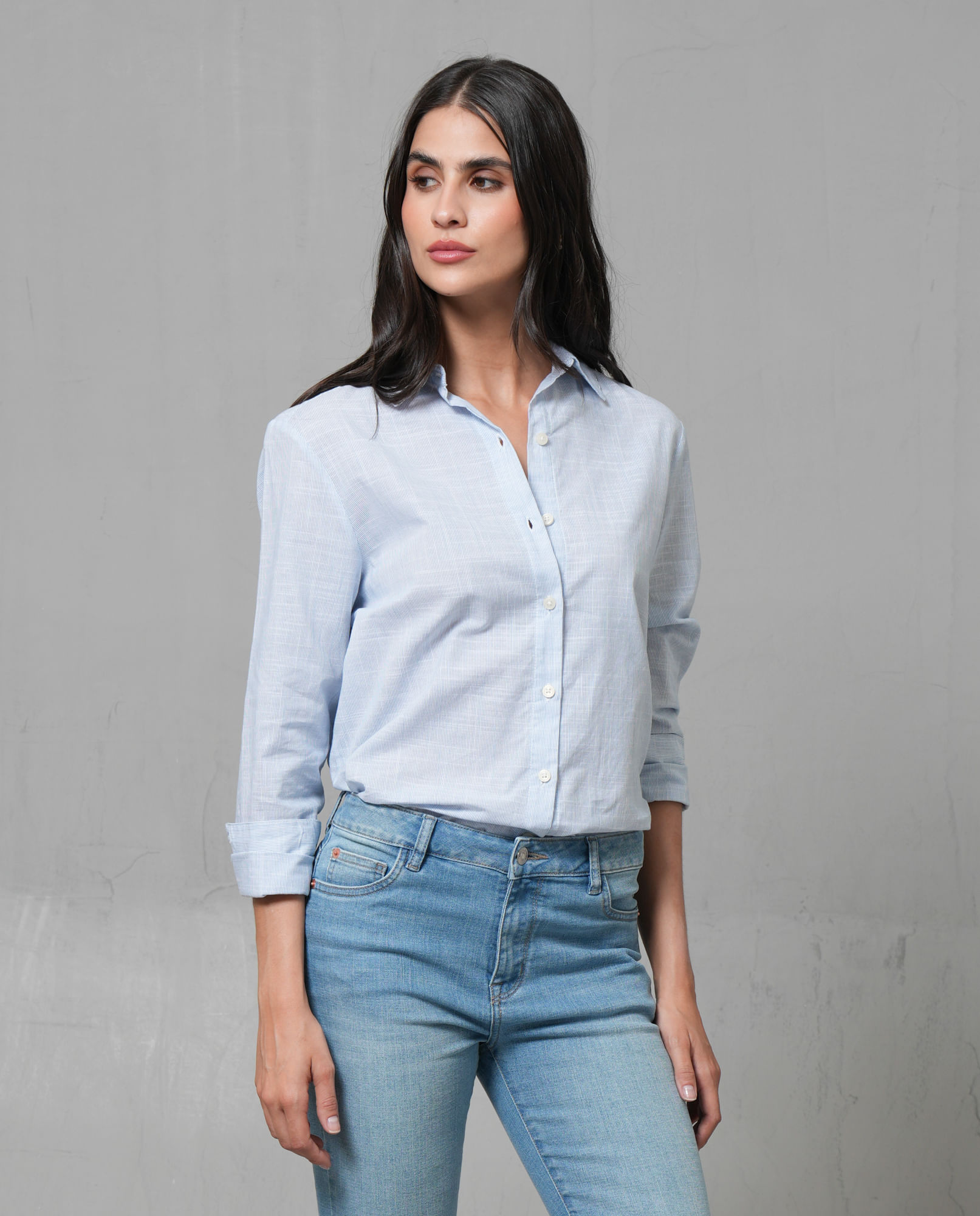 Camisa manga larga en 100% algodón para mujer