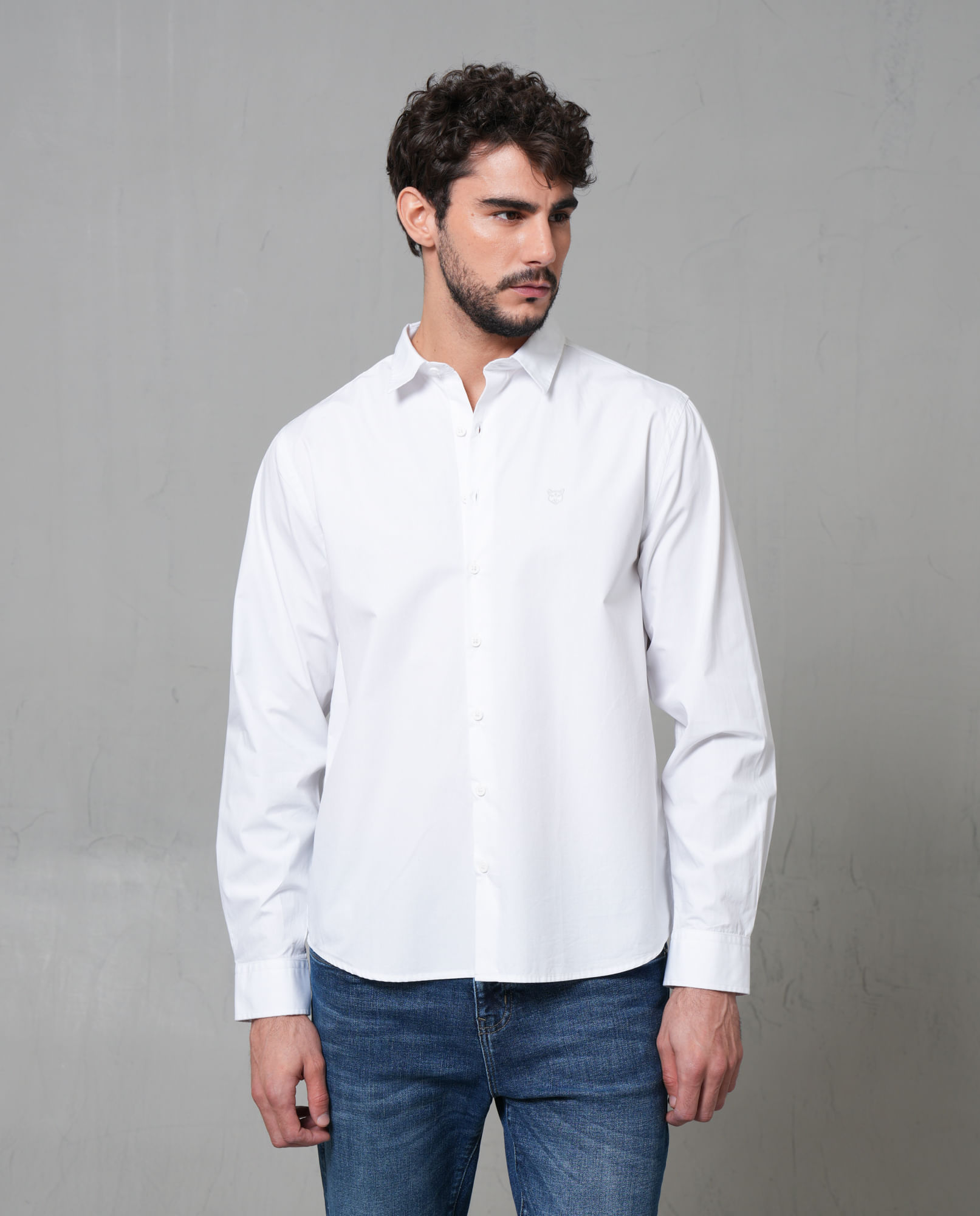 Camisa manga larga con mini bordado para hombre