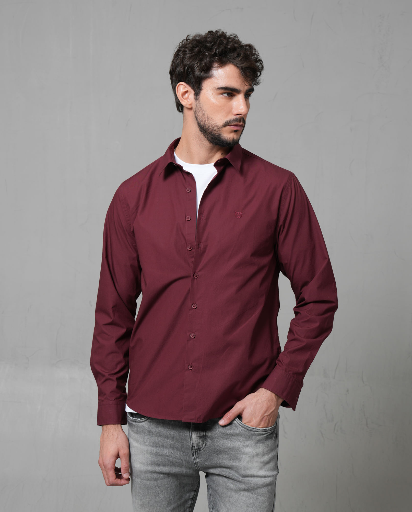 Camisa manga larga con mini bordado para hombre